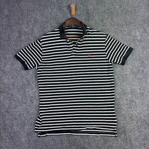 Polo Ralph Lauren Polo Shirt Mens L Black White Striped Short Sleeve Pony Logo